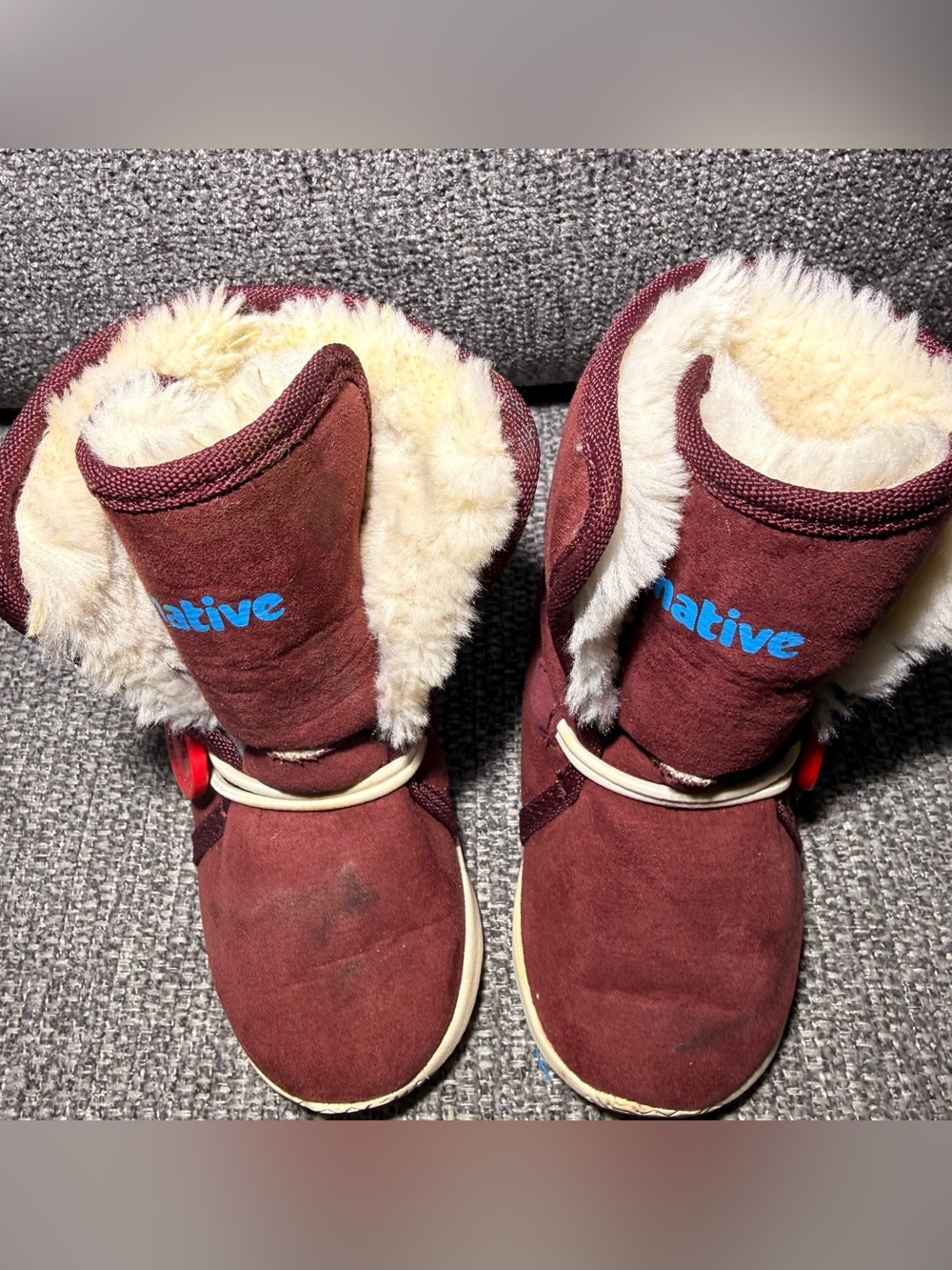 Native Toddler AP Luna Faux Shearling Lined Maroon BrownBoots Easy On Off size 6